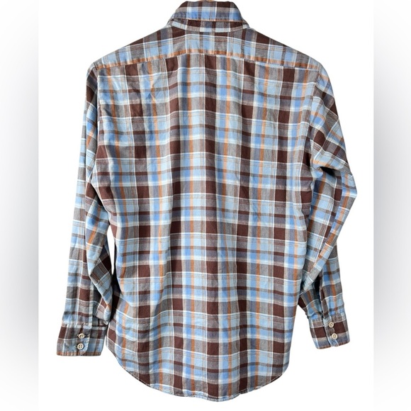 JCPenney vintage flannel plaid long sleeve shirt, Med, cotton blue brown Western - Picture 6 of 6